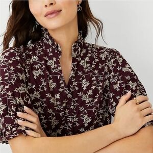 Ann Taylor Embroidered Ruffled Top SZ SMALL